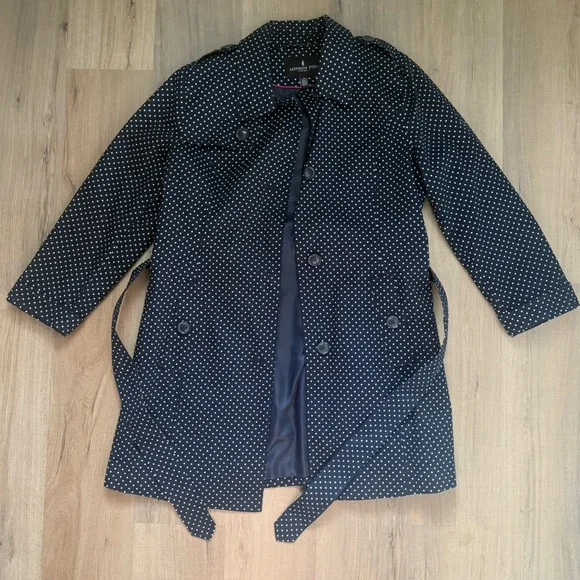 London Fog Navy Polka Dot Cotton and Spandex Trench Like / Rain Coat 🧥 - Picture 1 of 11